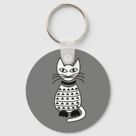 Black and White Abstract Geometric Cat キーホルダー