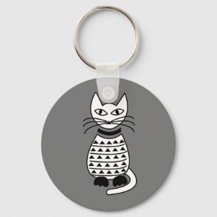 Black and White Abstract Geometric Cat キーホルダー