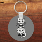 Black and White Abstract Geometric Cat キーホルダー (正面)