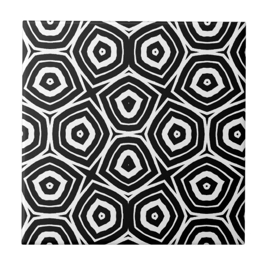 Black and White Abstract Geometric Pattern タイル (正面)