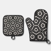 Black and White Abstract Geometric Pattern 鍋つかみ&鍋敷きセット (正面)
