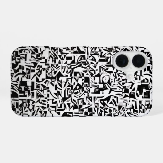 Black and White Abstract Geometric Pattern iPhone 16ケース (裏面横)