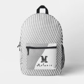 Black and white Abstract lines Monogram school プリントバックパック (正面)