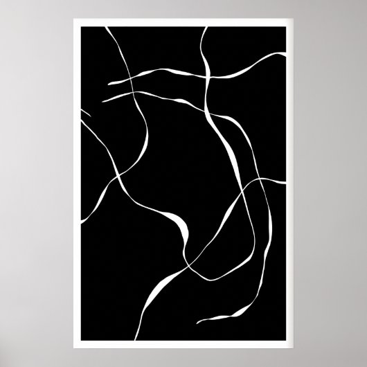 Black and White Abstract Lines Print - Flowing ポスター (正面)