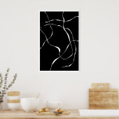 Black and White Abstract Lines Print - Flowing ポスター (キッチン)
