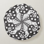 Black and White Abstract Swirl 16 x 16 ラウンドクッション (裏面)