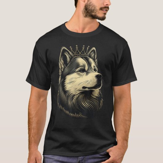Black and White Alaskan Malamute Dog Crown Alaskan Tシャツ (正面)