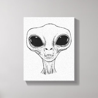 Black and White Alien Head Illustration キャンバスプリント
