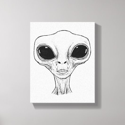 Black and White Alien Head Illustration キャンバスプリント (正面)
