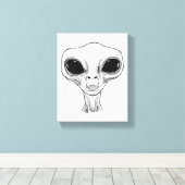Black and White Alien Head Illustration キャンバスプリント (インサイチュ (ウッドフロア))