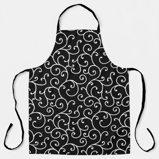 Black and White allover seamless scroll designpatt エプロン (正面)