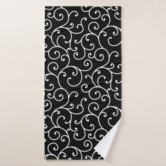 Black and White allover seamless scroll designpatt バスタオル (バスタオル)