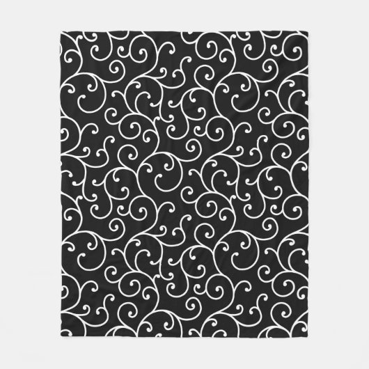 Black and White allover seamless scroll designpatt フリースブランケット (正面)
