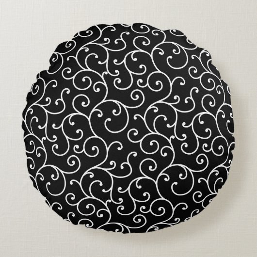 Black and White allover seamless scroll designpatt ラウンドクッション (正面)