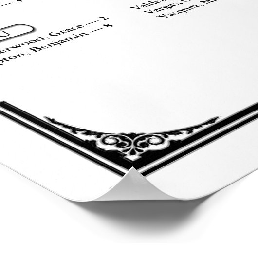 Black and White Alphabetical Wedding Seating Chart ポスター (角)