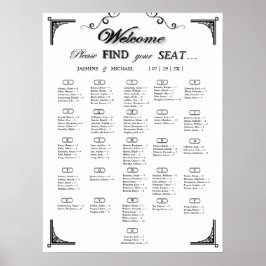 Black and White Alphabetical Wedding Seating Chart ポスター