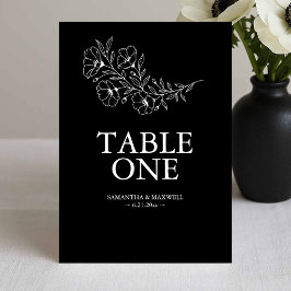 Black and White Anemone Wedding Table Number Cards 招待状