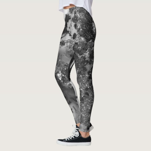 Black and white art texture painting legging pants レギンス (左)