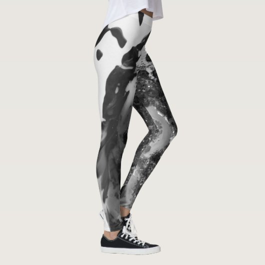 Black and white art texture painting legging pants レギンス (右)