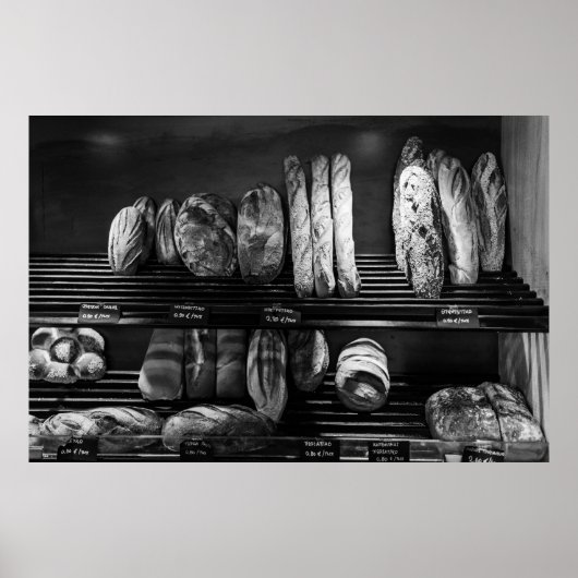 Black and White Artisan Bread Display Bakery Photo ポスター (正面)