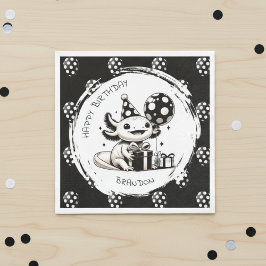 Black and White Axolotl & Balloons Birthday スタンダードランチョンナプキン