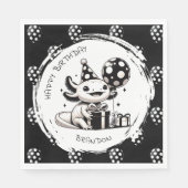 Black and White Axolotl & Balloons Birthday スタンダードランチョンナプキン (正面)