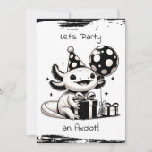 Black and White Axolotl Birthday Party 招待状 (正面)