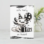 Black and White Axolotl Birthday Party 招待状 (スタンド正面)