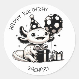 Black and White Axolotl Birthday Party Personalize ラウンドシール