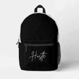 Black and White Backpack - Hustle Quote Bag プリントバックパック