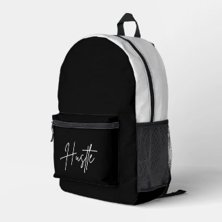 Black and White Backpack - Hustle Quote Bag プリントバックパック