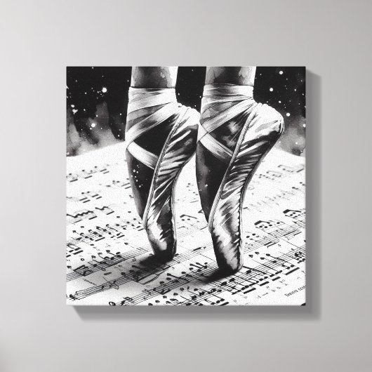 Black and White Ballet Slippers Stretched Canvas キャンバスプリント (正面)