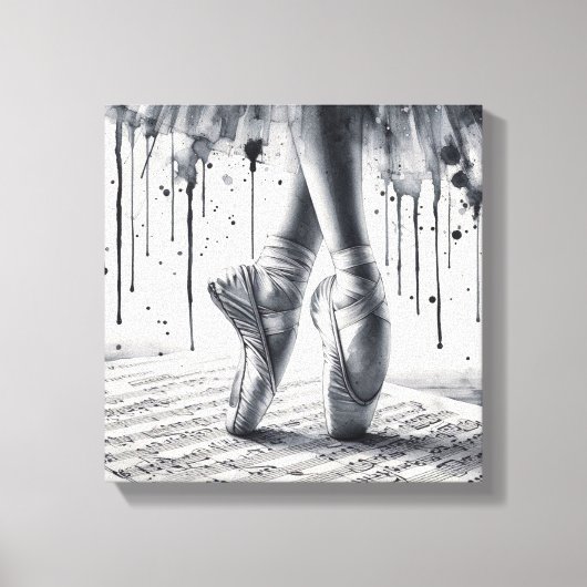 Black and White Ballet Slippers Stretched Canvas キャンバスプリント (正面)