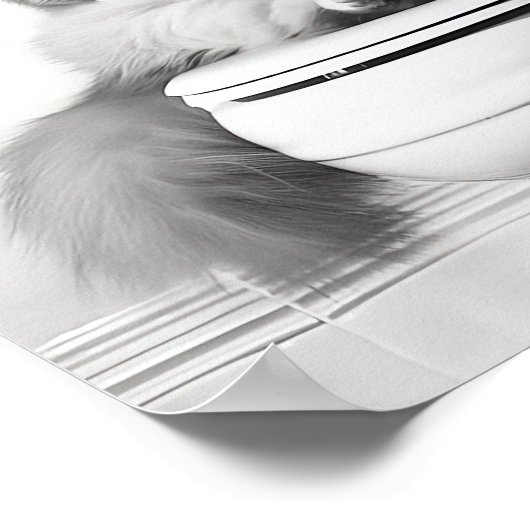 Black and White Bathroom Cat Print, Funny Posters, ポスター (角)