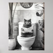 Black and White Bathroom Cat Print, Funny Posters, ポスター (正面)