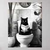 Black and White Bathroom Cat Print, Funny Posters, ポスター (正面)