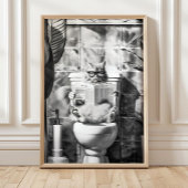 Black and White Bathroom Cat Print, Funny Posters, ポスター