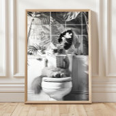 Black and White Bathroom Cat Print, Funny Posters, ポスター