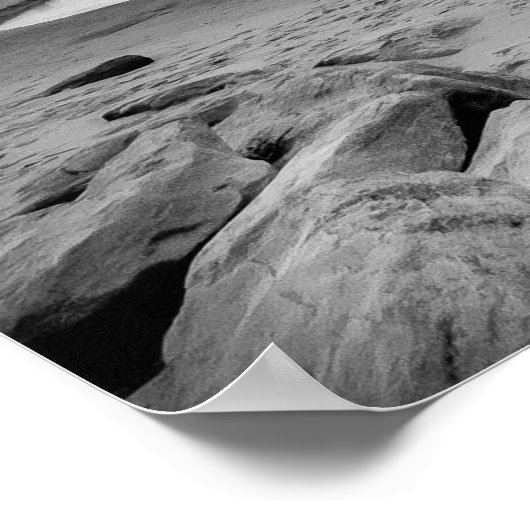 Black and White Beach Landscape with Tidal Stream ポスター (角)