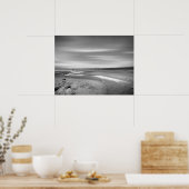 Black and White Beach Landscape with Tidal Stream ポスター (キッチン)