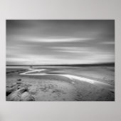 Black and White Beach Landscape with Tidal Stream ポスター (正面)
