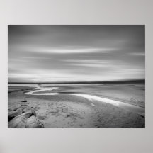 Black and White Beach Landscape with Tidal Stream