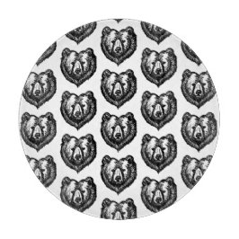 Black and White Bear's Face Ink Drawing カッティングボード