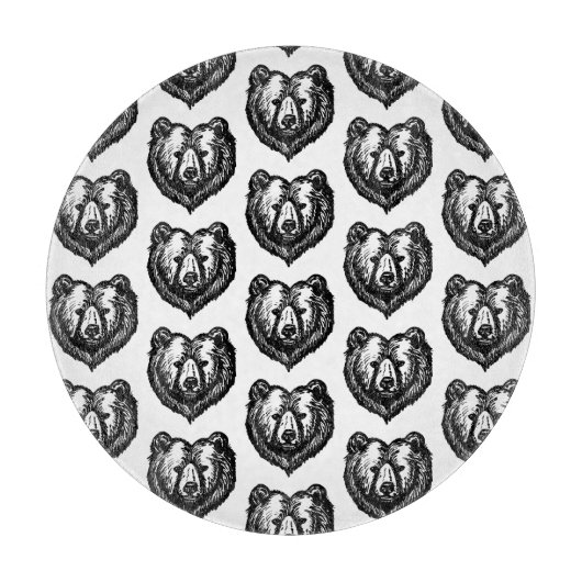 Black and White Bear's Face Ink Drawing カッティングボード (正面)