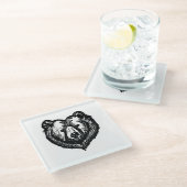 Black and White Bear's Face Ink Drawing ガラスコースター (アングル)