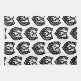 Black and White Bear's Face Ink Drawing キッチンタオル