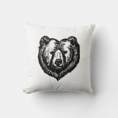 Black and White Bear's Face Ink Drawing クッション (正面)