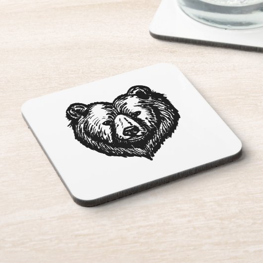 Black and White Bear's Face Ink Drawing コースター (左側)