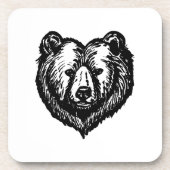 Black and White Bear's Face Ink Drawing コースター (正面)