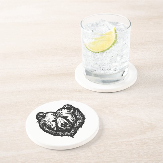 Black and White Bear's Face Ink Drawing コースター (側面)